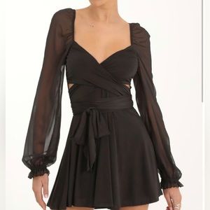 Lucy in the Sky Wrap around dress with chiffon sleeves in black
